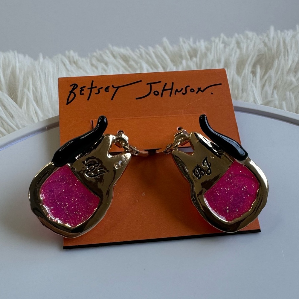 Betsey Johnson Rare Halloween Pink Pumpkin Black Cat Earrings - Picture 10 of 12